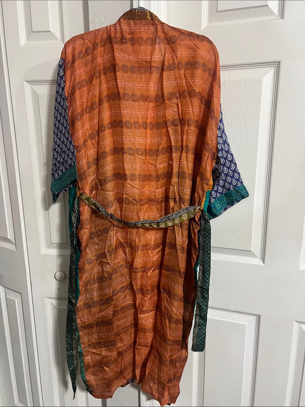 Colorblock Boho Kimono Robe in Teal, Orange & Navy - Picture 2 of 2